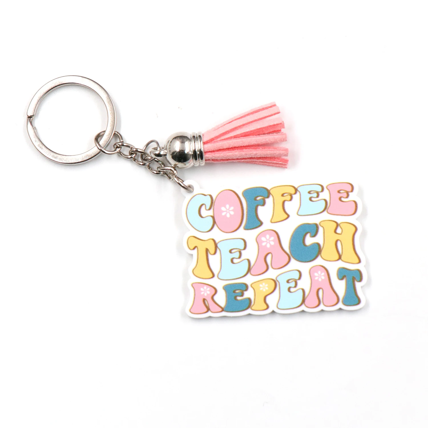 KHS212KH1127 Promotion 2023 New Coffee Teach Repeat Teacher's Day Gift Glitter Acrylic Keychain