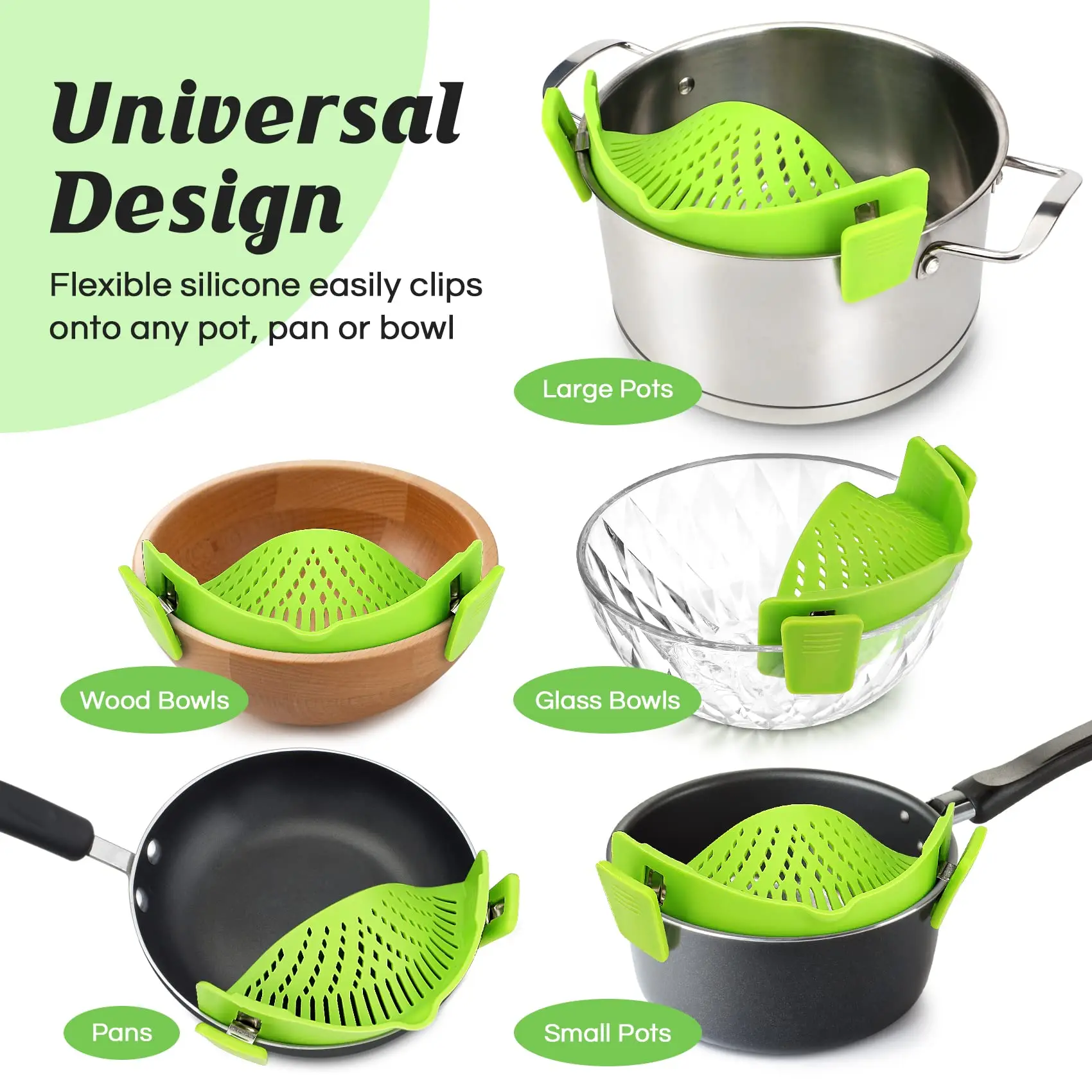 Silicone Silicon Reusable Colander Pot Strainer Clip On Kitchen Cocina