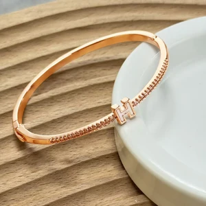 High End Trendy 18K Gold Plated Stainless Steel Jewelry  Bangle Elegant Crystal Fashion Jewelry for Girls Girls Charm Bracelets