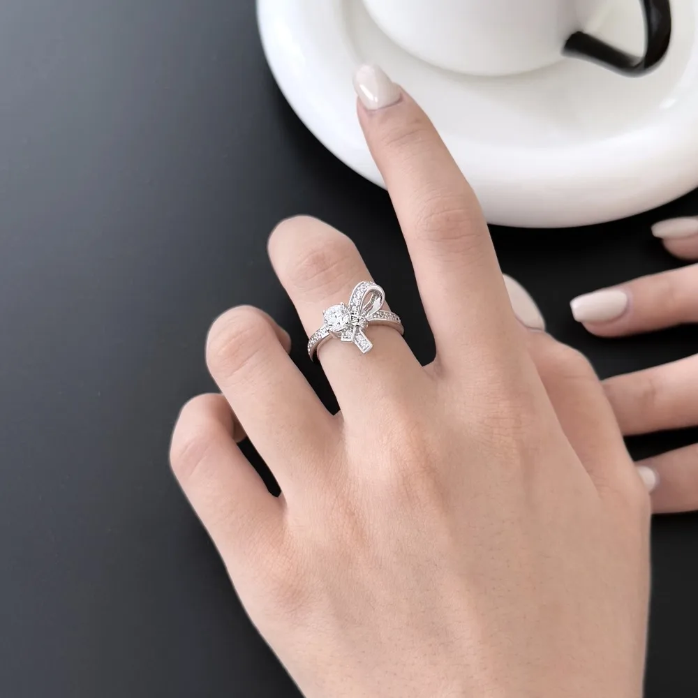 KAKODIY Classic Bow Forever Love Knot Promise Ring Elegant Bow Statement Wedding Ring Cubic Zirconia Bow Ring Engagement Ring detail 3