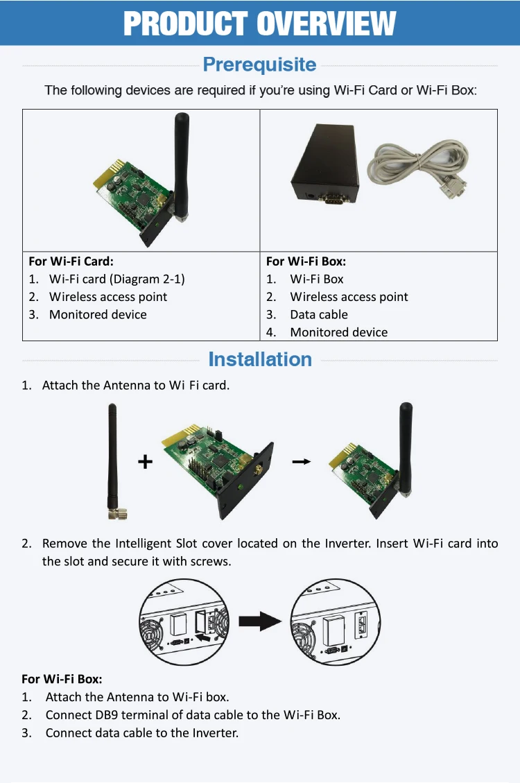 WiFi Box Card Wireless Device mit RS232 Remote Monitor für Solar Wechselrichter 