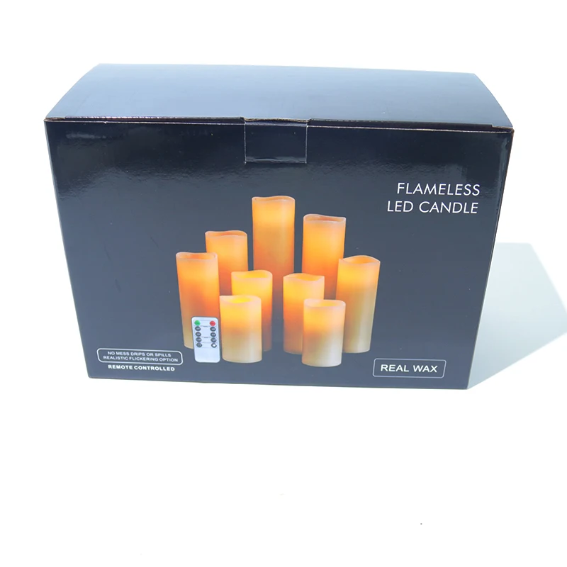 Black Flameless Battery Operated Led Pillar With Moving Flame Wick With
