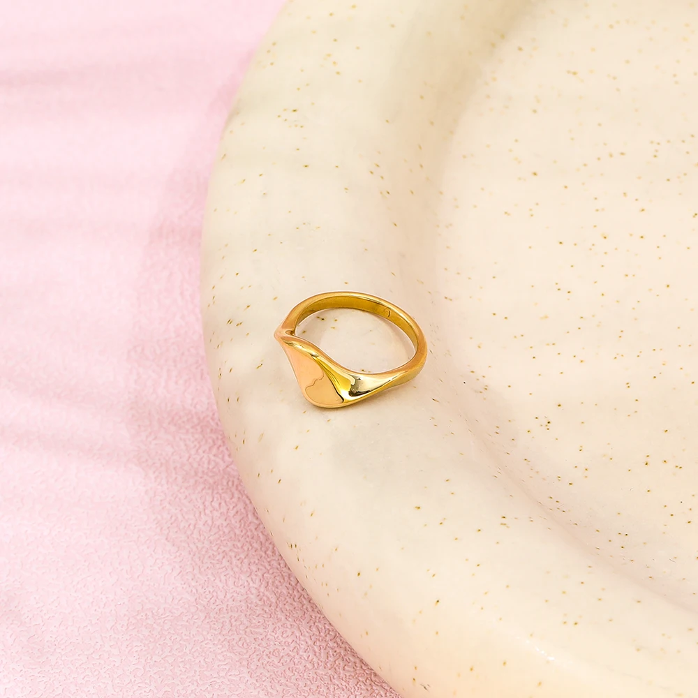 Tarnish Free High End 18K Gold Plated Moebius Twisted Curved Surface Rings for Women Stainless Steel Jewelry