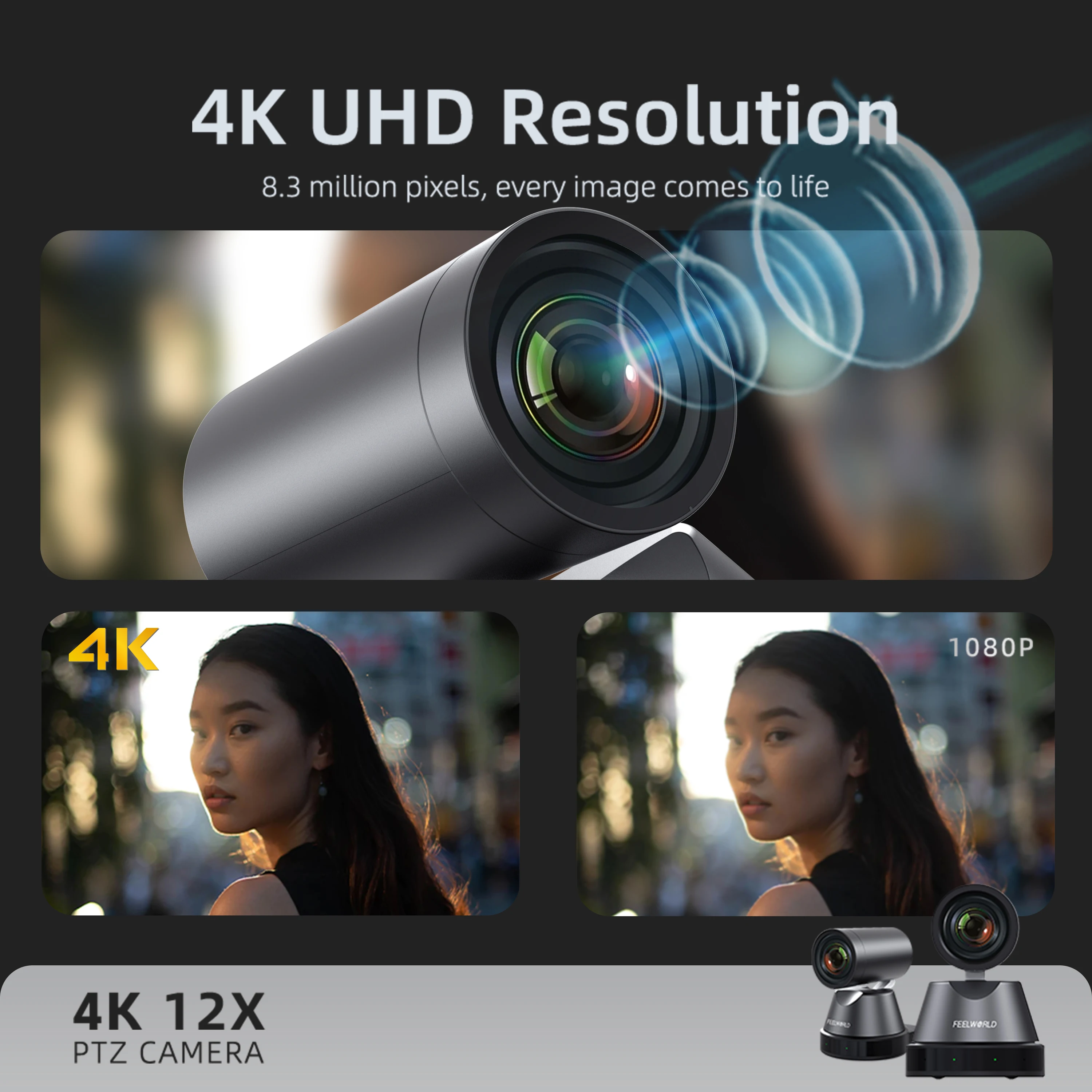 FEELWORLD 4K12X PTZ Camera with Auto Tracking & 12X Optical Zoom for Live Streaming, OEM/ODM Factory Direct Wholesale