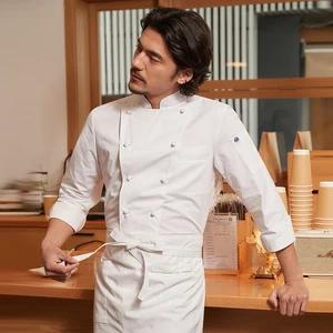 Zhenyao High-End White Chef Uniforms Long-Sleeved Stylish Tops Men Five-Star Hotel Western Restaurant Kitchen Work Clothes