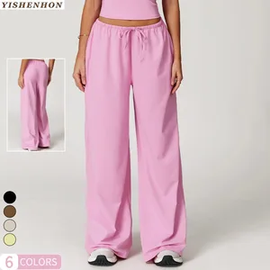 YISHENHON Workout Sports Fitness Elastic Drawstring Wide Leg Loose Straight Casual Pants Running and Fitness Wear for Women