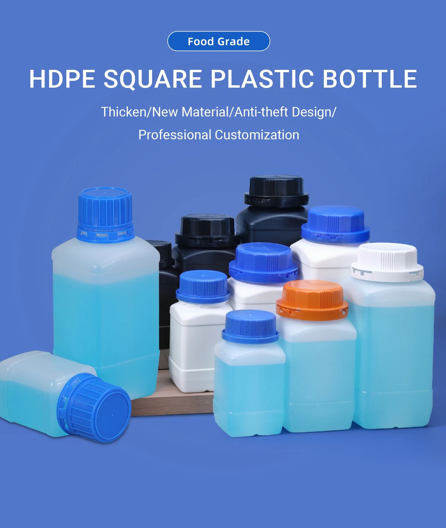 Custom Label Square Plastic Reagent Bottles Chemical Solution Medical