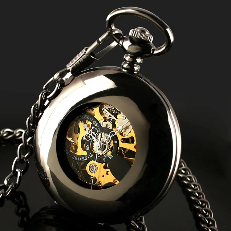 Watch Automatic Moonphase Mechanical Pocket Watch Silver Skeleton Mechanical Automatic Pocket ...