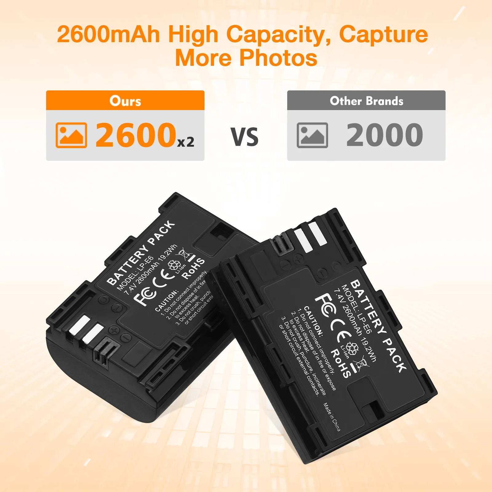 2600mah 7.4v Rechargeable Batteries Lpe6 Digital Camera Battery Pack