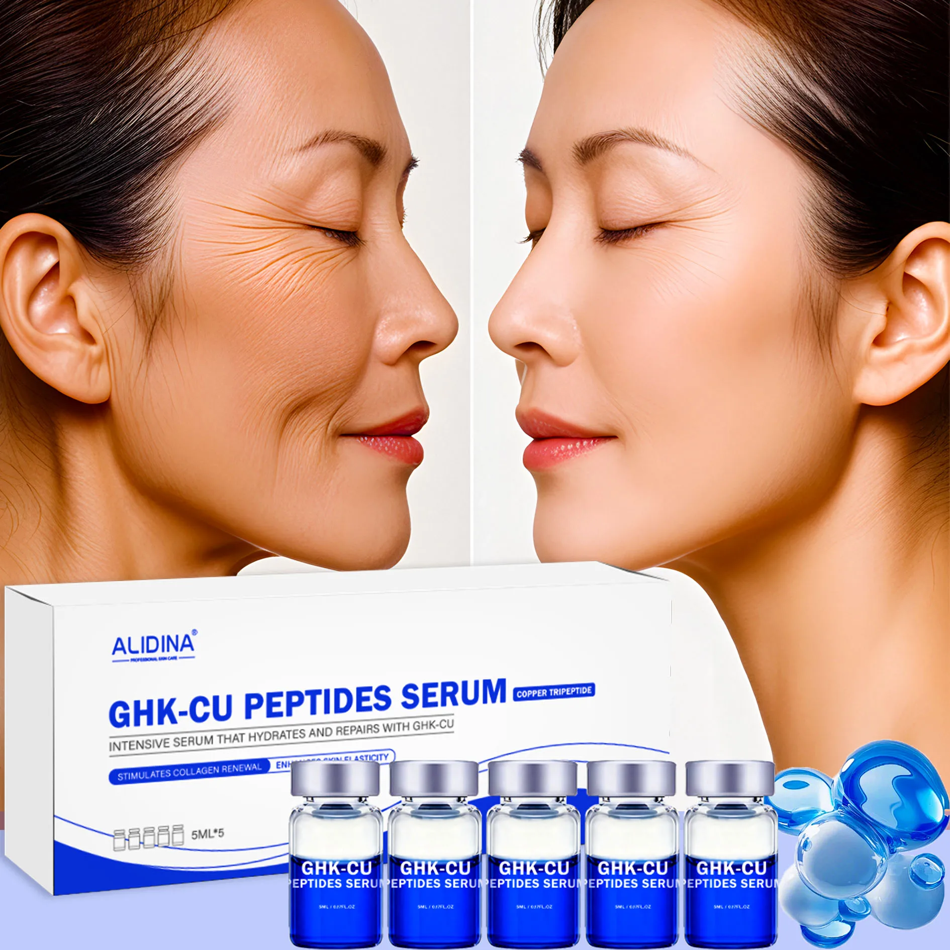 ghk cu ampoule A Factory Blue Copper Peptide Ghk-cu Serum Concentrate Anti-wrinkle Firming Moisturizing Elasticity Serum For Skin Aging Cyanofar Size:25 kilograms 5-Amino-1MQ 50MG