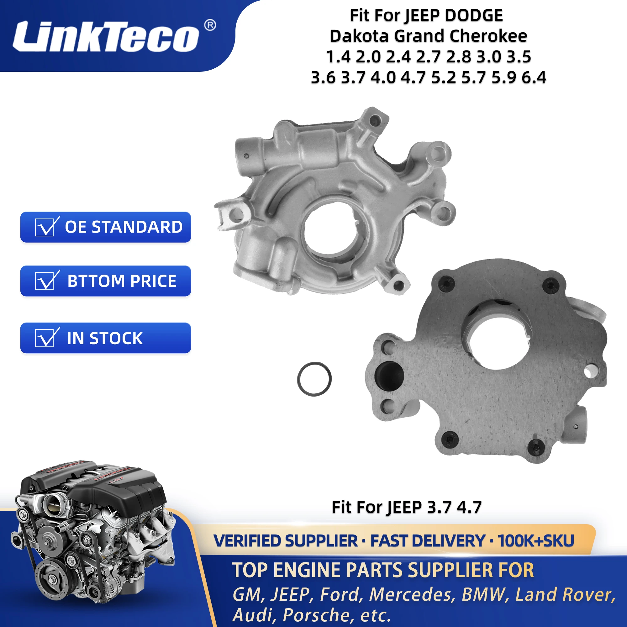 Linkteco Engine Oil Pump for Jeep Grand Cherokee Dodge Chrysler Charger Ram 2.0 2.4 2.8 3.0 3.2 3.6 3.7 3.8 4.0 4.7 5.7 6.4