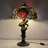 LongHuiJing Tiffany-Style 2-Light Flower Table Lamp with 20" Lampshade