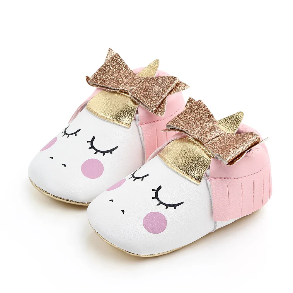 Hot Selling Lovely Cartoon Unicorn Baby Slippers Christening Loafers Shoes Baby Prewalker Shoes Toddler First Walker details