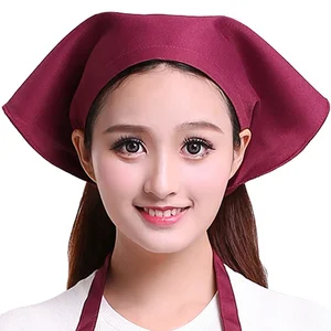 Summer Kitchen Work Turban Hat Waiter Restaurant Chef Hat Triangle Scarf for Men Women Polyester for Hot Pot Restaurants