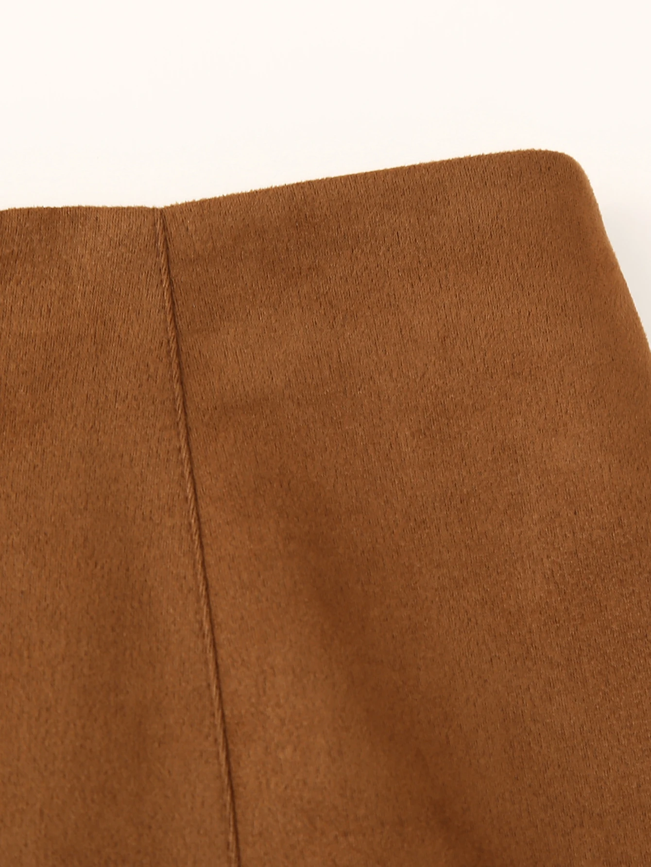 Brown Color Zipper Fly Simple Design Fashion Short Mini Casual Suede Leather Mini Skirt for Women