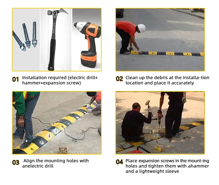 Flexible Road Driveway Reflective Rubber Car Ramp Traffic Calming Rubber Speed Hump factory