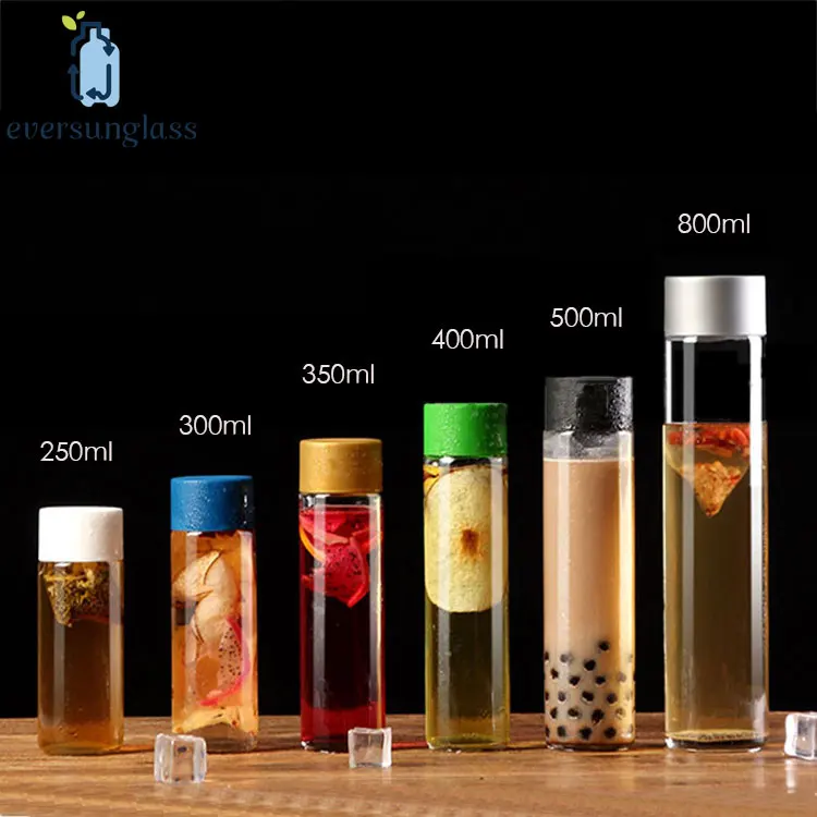 High Quality 250ml 500ml 800ml Cylinder Round Mineral Water Voss Glass  Bottle with Plastic Screw Lid Wholesale