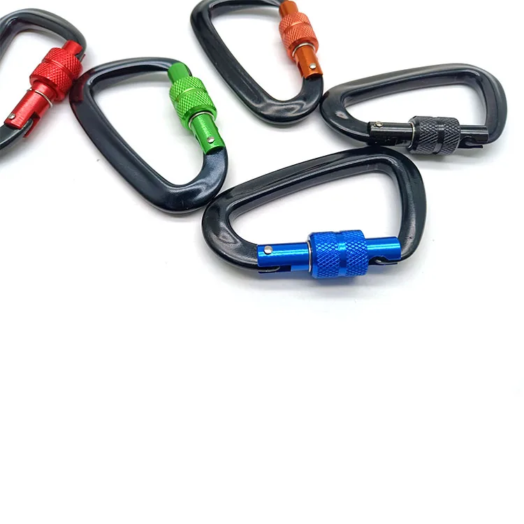 Factory Wholesale Locking Carabiner Climbing Carabiner D Shape Screw Gate Aluminum Carabiner Customized Color and logo 12KN