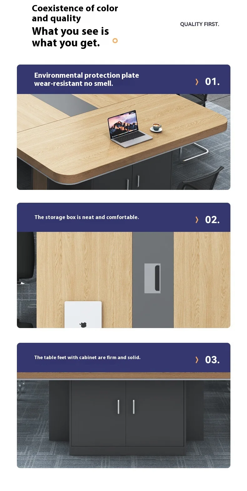 Modern Office Furniture Wood Panel Desk Set & Conference Room Boardroom Meeting Table with Chairs