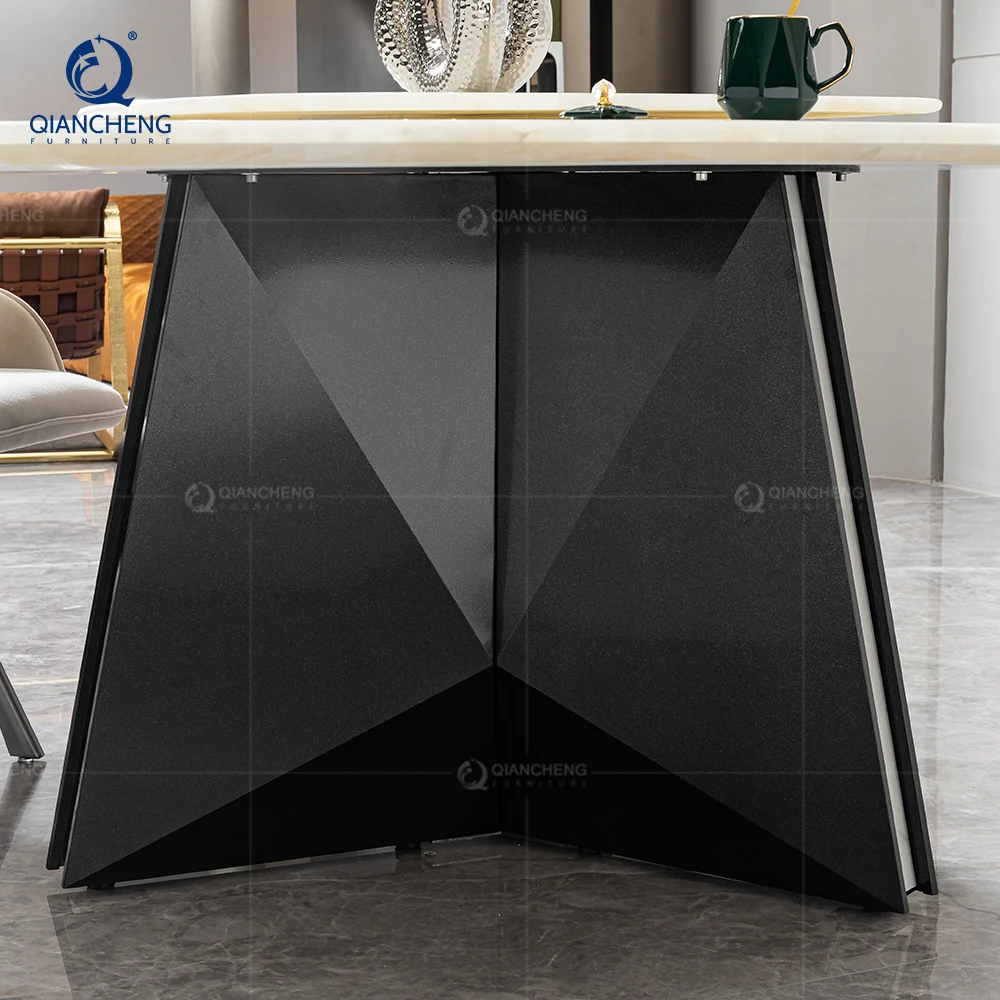 360° Turntable Two Layer Square Dining Table With Marble Rotating Centre Countertop Luxury New Design Black Stainless Steel Base