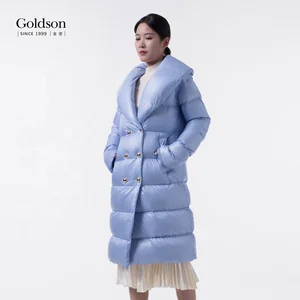 Glossy Nylon Long Sleeve Golden Button Turn Down Collar Loose Winter Women Down Coats