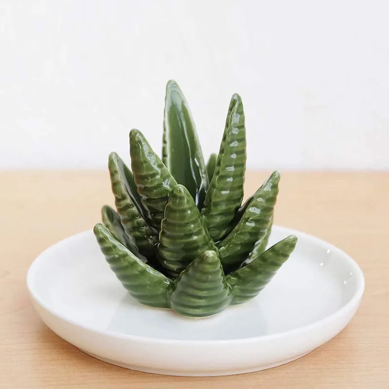 Beliebter Keramik-Aloe-Ringhalter mit Dekorativer Weier Schale,  Kaktus-Ringhalter fr Schmuck