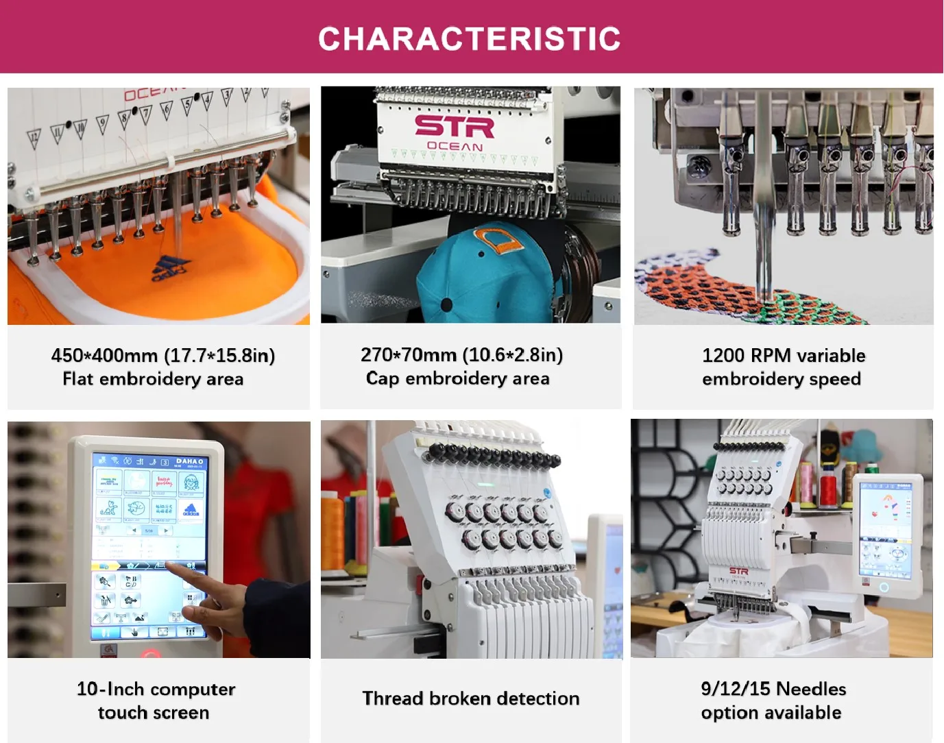 Computer Controlled Embroidery Machines Flat Embroidery Machine 2 Heads