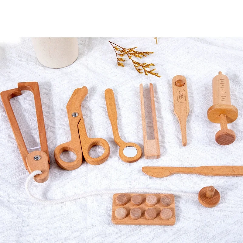 Деревянная докторская сумка, детский стоматолог, ролевая игра, Детский обучающий Набор для лекарств, набор инструментов для врачей, игрушка для девочек, чемодан для домашних животных