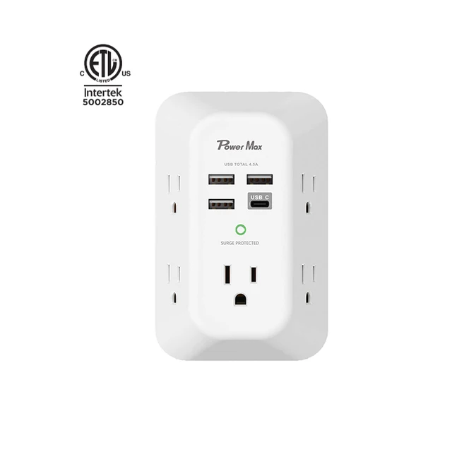 Grounding USB power outlet 3 outlet USB Wall Charger Surge Protector 5 Outlet Extender with 4 USB Charging Ports
