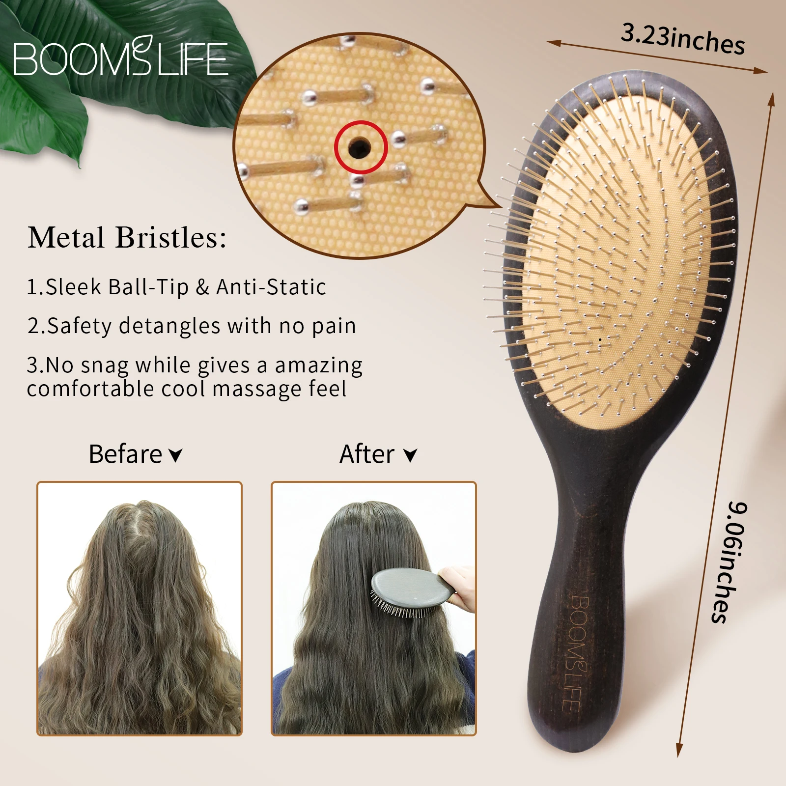 Steel Hair Brush Custom Logo Wooden Hairbrush Head Massage Hair Brushes Metal Stainless Pin Hair