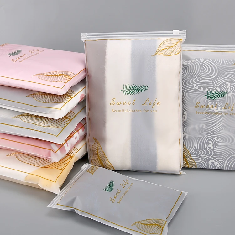 Pe Cpe Pla Logo Printed Matte Frosted Transparent Swimwear Clothes Packaging Zipper Closure Plastic Ziplock Bag