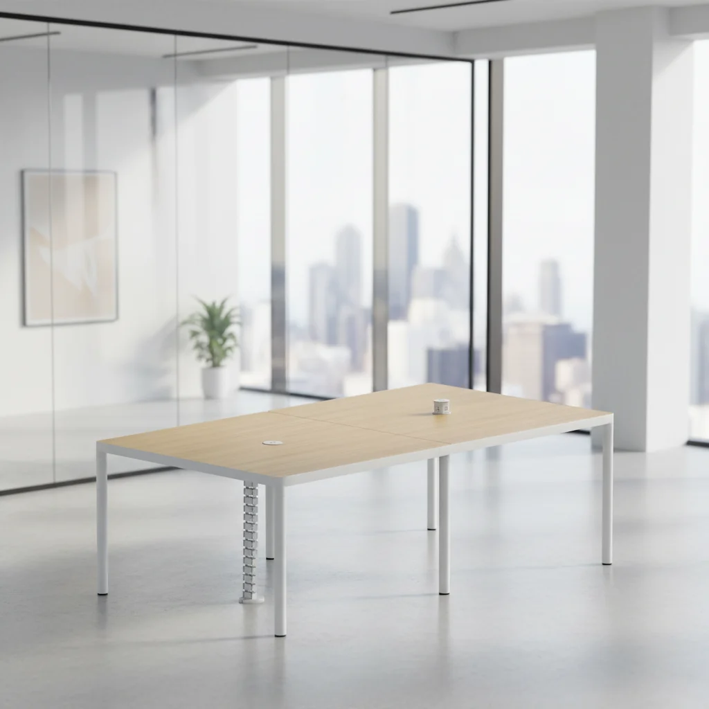 Modern Wood Frame Standing Conference Table Built-in Power Socket Adjustable Elevating Solutions for Professional Office 5