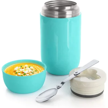 PURPLESEVEN 16oz 24oz Vacuum Insulated Stainless Steel Lunch Box Food Container Kids Thermos Food Jar Flask with foldable Spoon