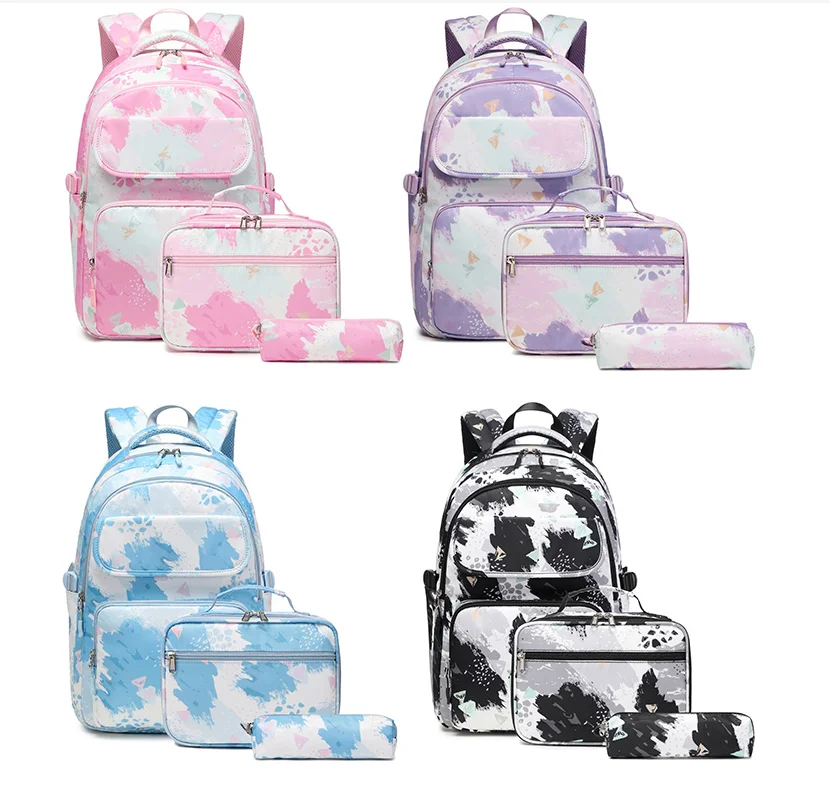 Cross-border New Three-piece Backpack Girl Color Printing Student ...