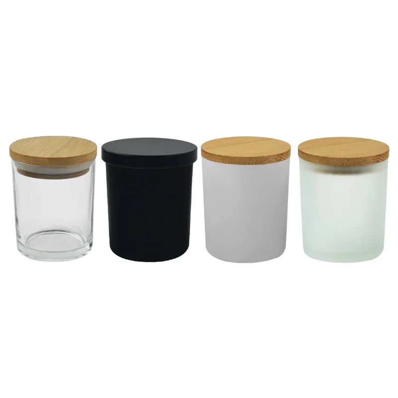Vintage Transparent Frosted Matte Black White Glass 8 oz 10 oz Candle Jar with Lids