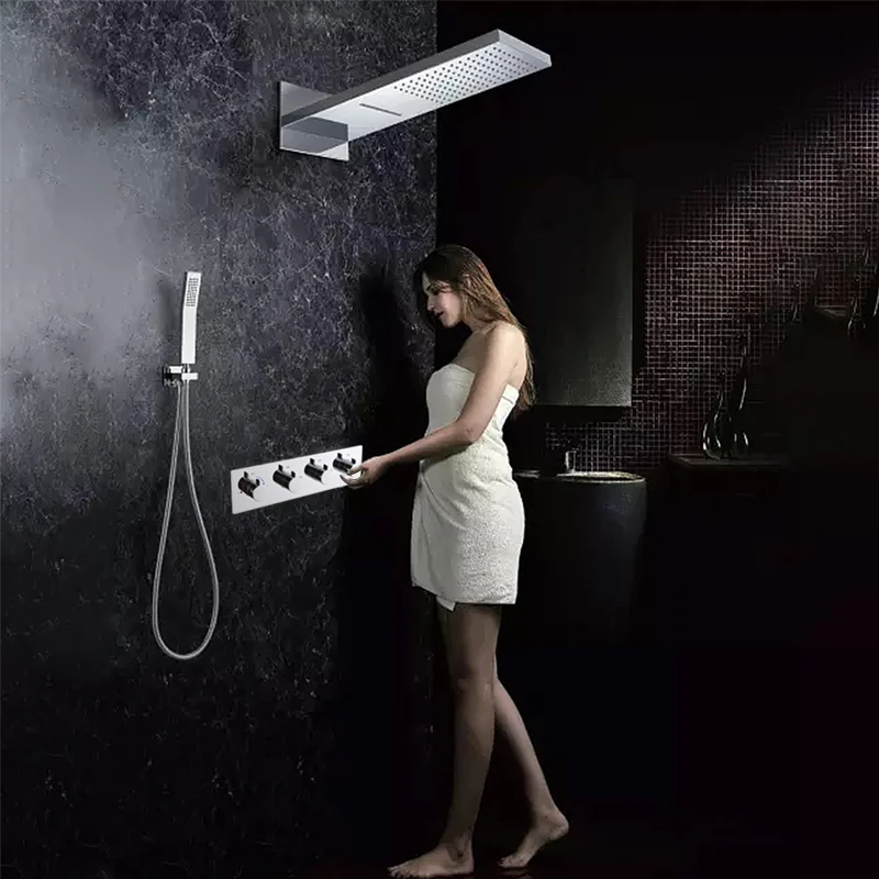 Новейшие продукты, двойная функциональная потолочная квадратная душевая лейка с дождем и каскадом, душевой набор