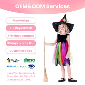 Deluxe Black Tulle Dress Rainbow Witch Costume with Hat for Cosplay Party Accessories Role-Play