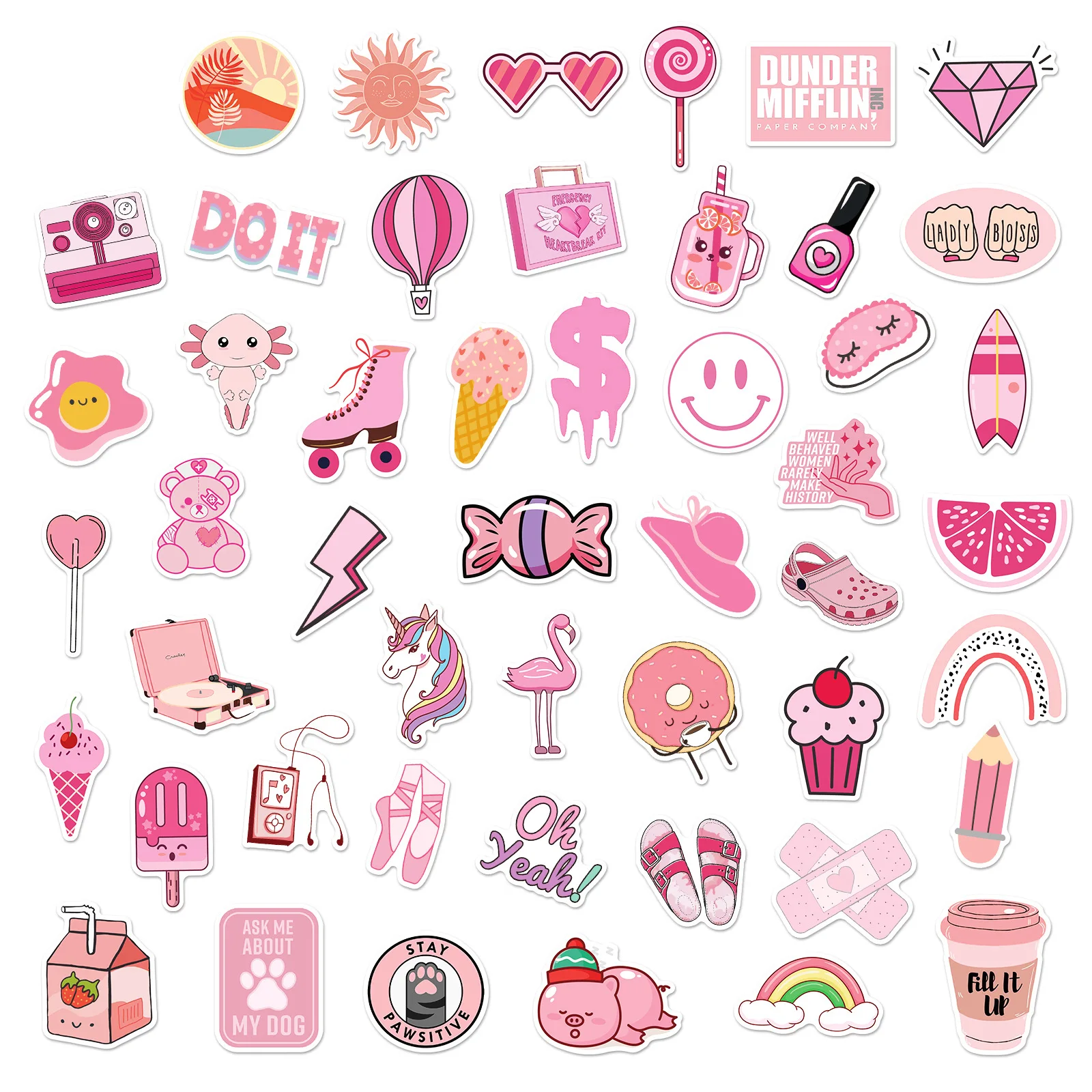 50pcs Vsco Cute Pink Cartoon Stickers Waterproof Decorate Notebook ...