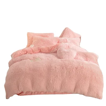 Wholesale Customized Thickened Protect Warm Winter Fluffy Velvet Duvet Cover Coral Velvet Fluffy Plush Bedding Set