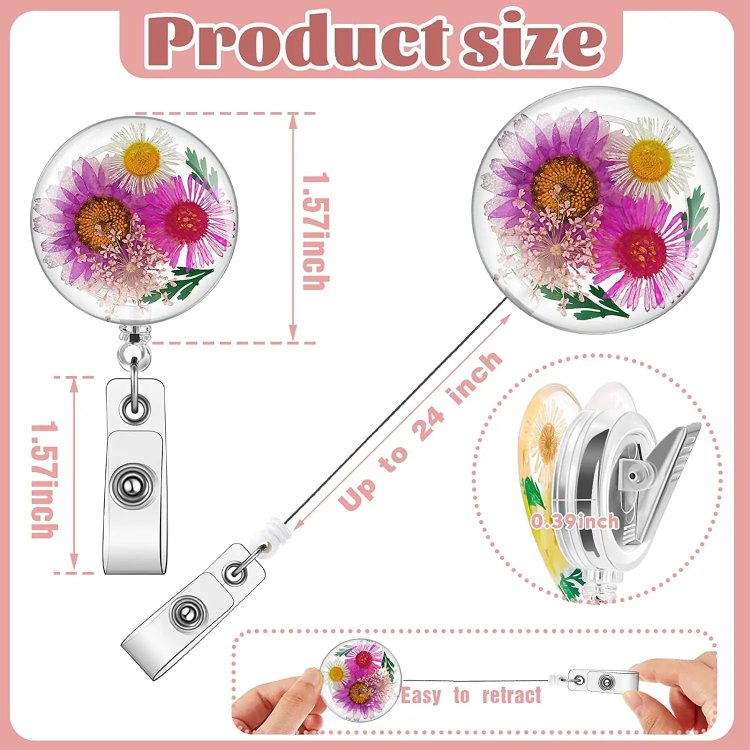 Christmas Gift Floral Id Badge Reel Retractable Holders Yoyo Dried