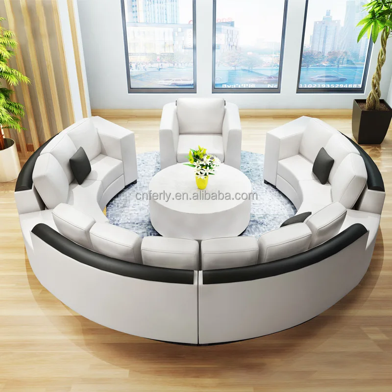 Simple and Modern Curved Office Reception Sofa Creative Living Room Round Leather Sectional Sofa