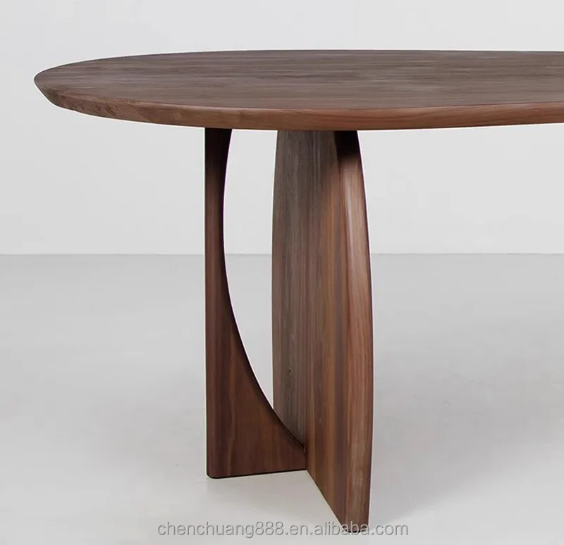 Nordic Wabi Sabi Black Walnut Oval Dining Table & Chair Set - Solid ...