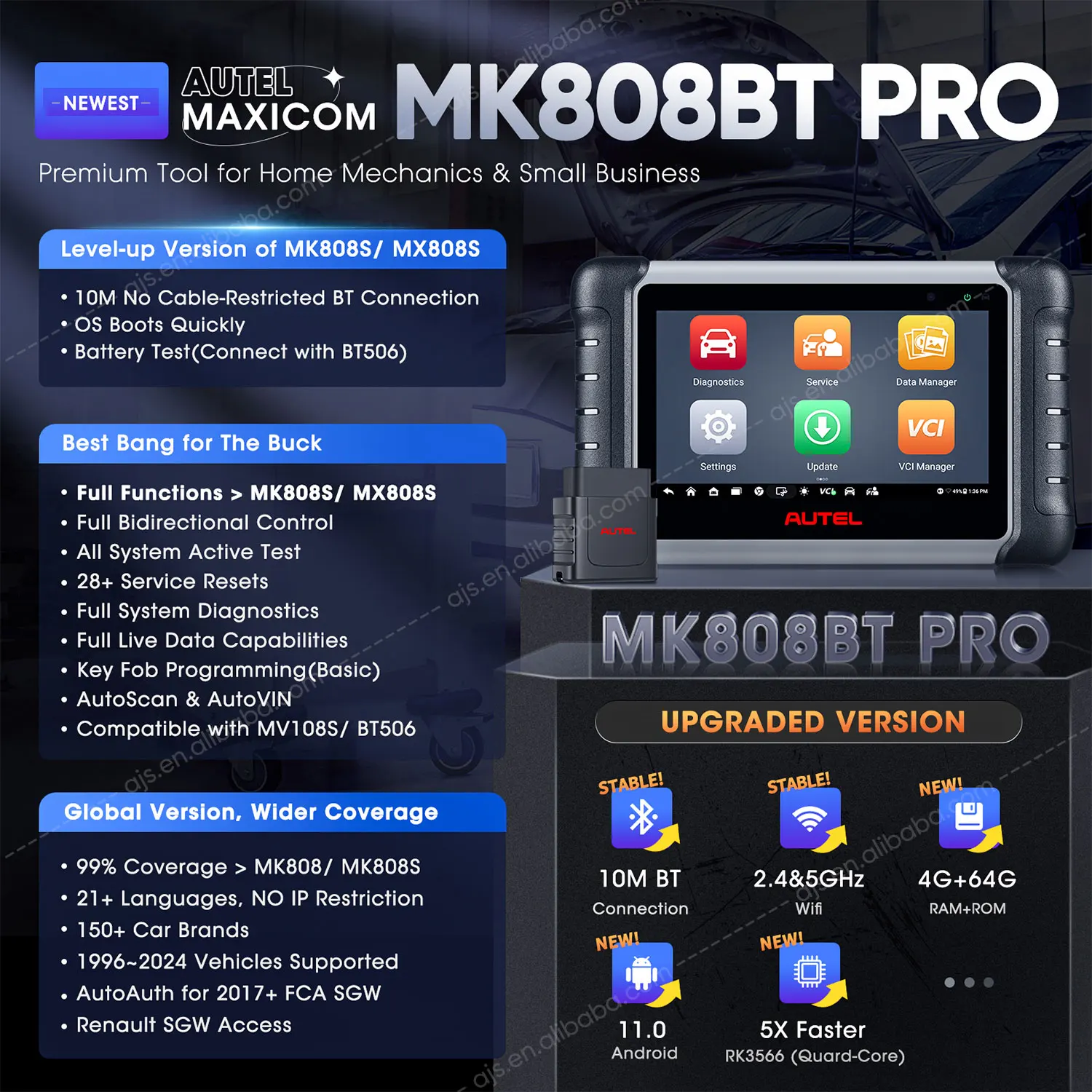 Autel Maxicom MK808BT Pro сканер с двунаправленным управлением беспроводной автомобильный диагностический инструмент Модернизированный сканер MK808S MK808BT obd2