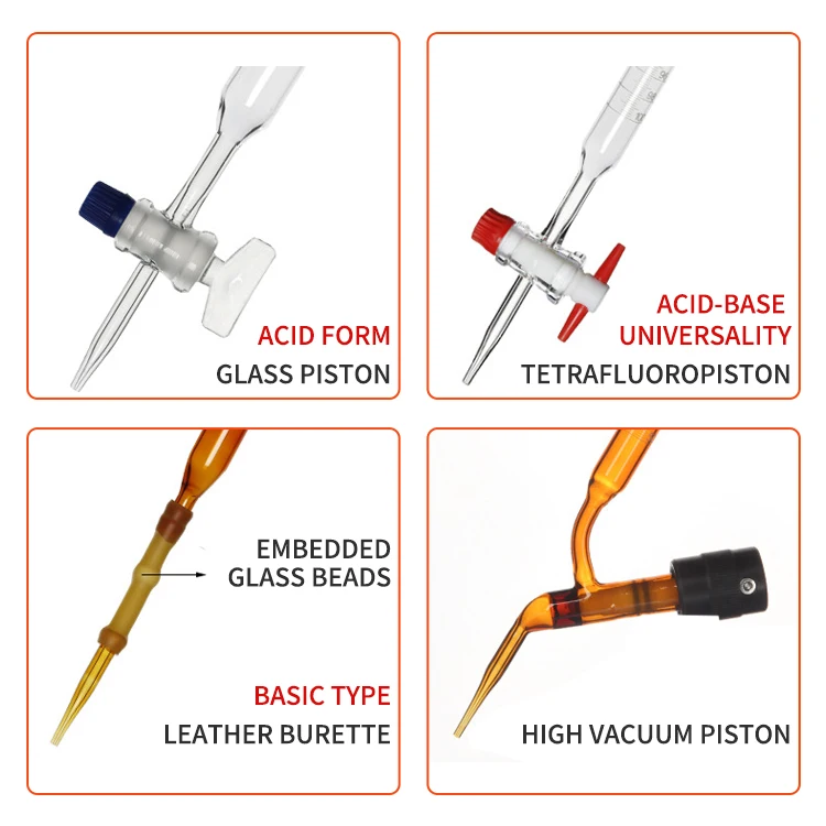 Lab Borosilicate Glass Burette in Various Sizes 10ml 25ml 50ml 100ml for Precise Measurements