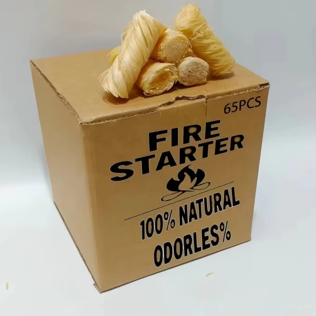 Eco-Friendly Natural Wood Wool Firelighter Cylinder Shape Outdoor Camping Charcoal Grills Packaged Box BBQ Accessories Kitchen