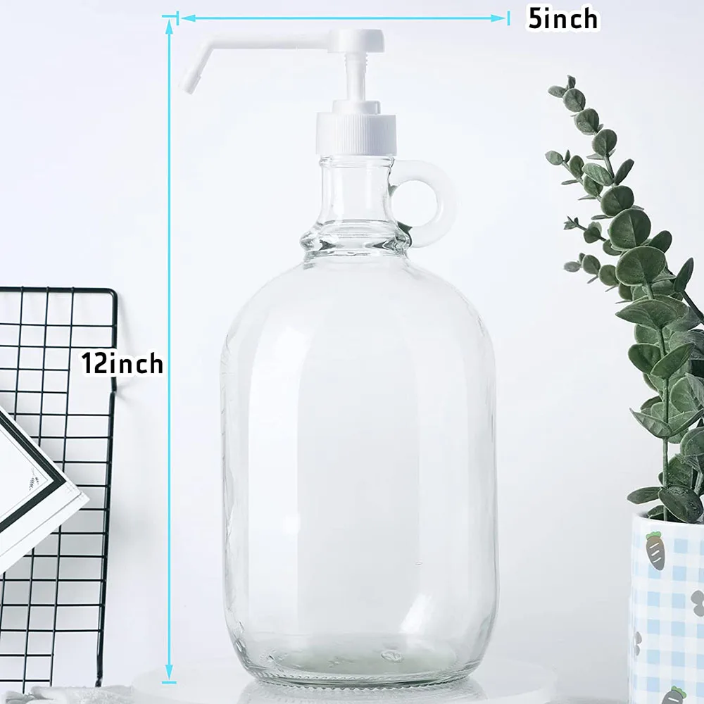 Half Gallon Glass Pump Dispenser Bottle 64 Ounce Large Jug With Pump