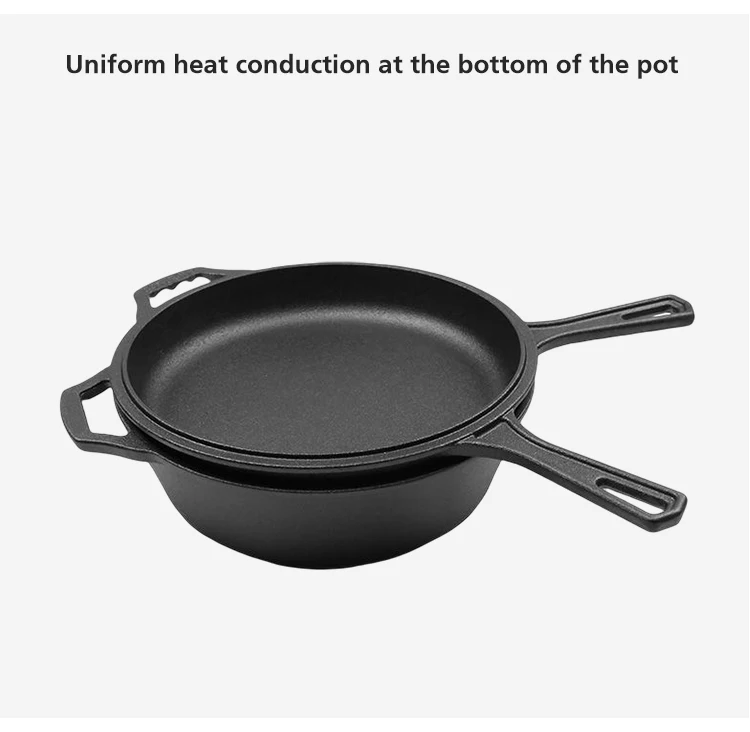 Preseasoned 26cm Cast Iron 2in1 Multi Cooker Dutch Oven And Skillet