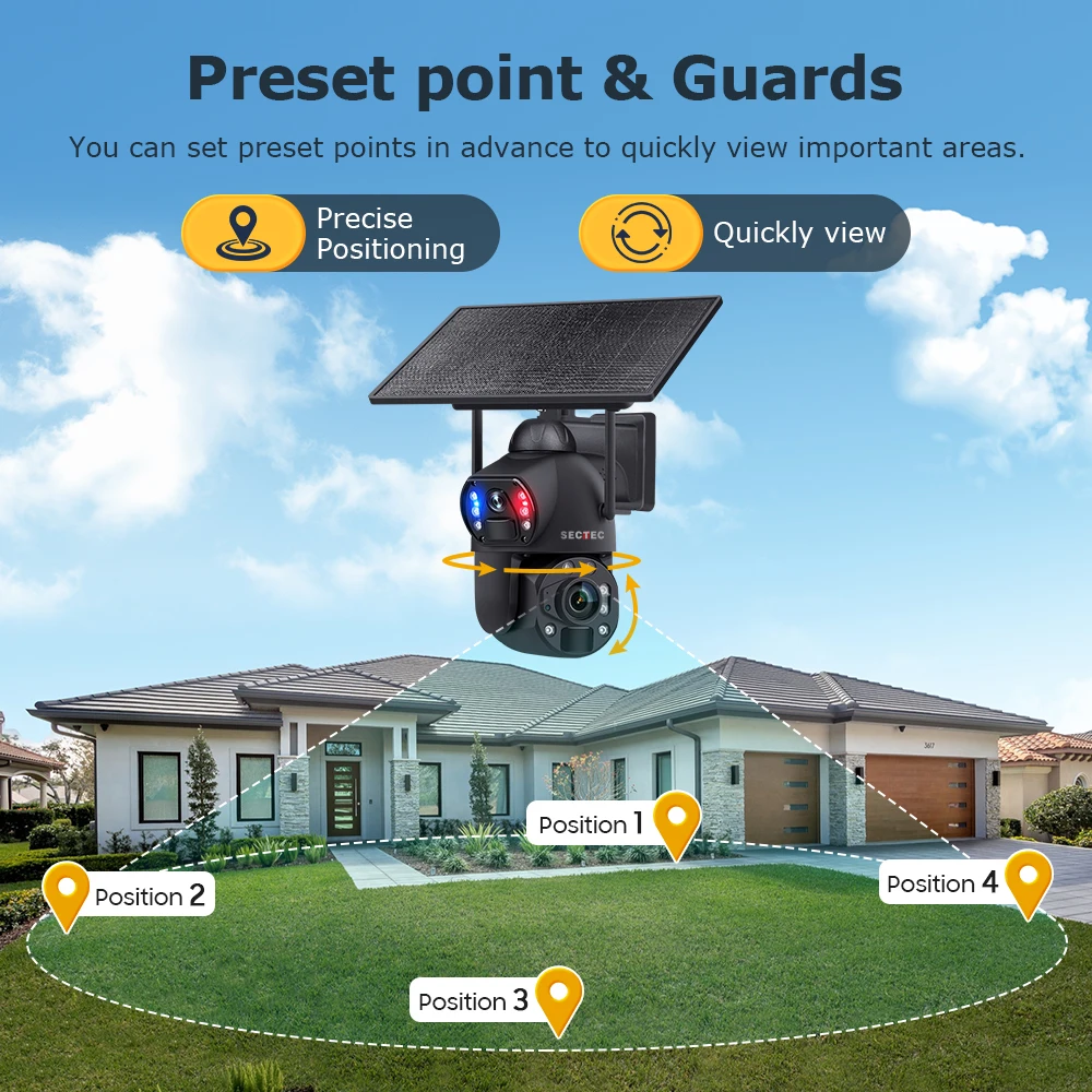 SECTEC 3K 36X Zoom 4G Camera IP66 Metal 10W Solar Panel 20000mAh Battery Dual Lens Laser Infrared Lamp 4G Solar Outdoor Camera