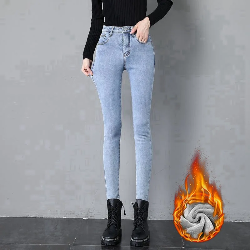 Winter Women Fleece Winter Thick Warm Stretch Denim Pencil Jeans Elastic Skinny Trousers Pants for Women Lady  Casual Jeans