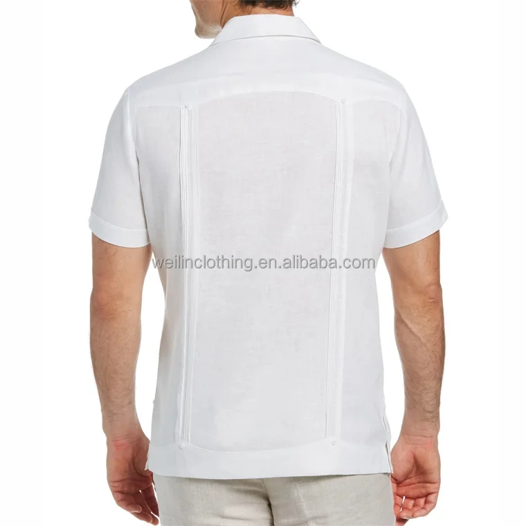 Custom short sleeve patch pockets embroidered guayabera shirt for men